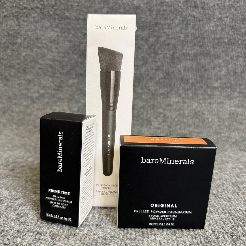 bareMinerals Original Pressed Powder Foundation Medium Dark 23 Primer Brush Set